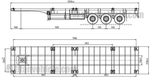 Drawing of Flatbed Container Trailer