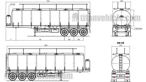 Drawing of 3 Axle 45000 Fuel Tanker Trailer