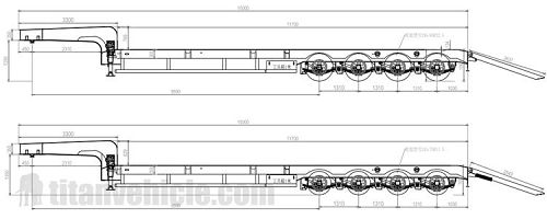 Drawing of 4 Axle 100 Ton Excavator Lowbed Trailer
