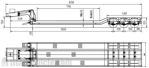 Drawing of Tri Axle Removable Gooseneck Trailer