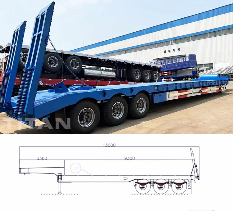 tri axles hydraulic low bed trailer