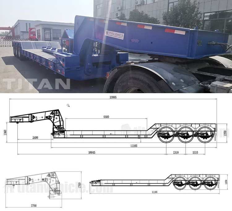 60 Ton 3 Axle Front Loading Low Loader Trailer for Sale in Djibouti