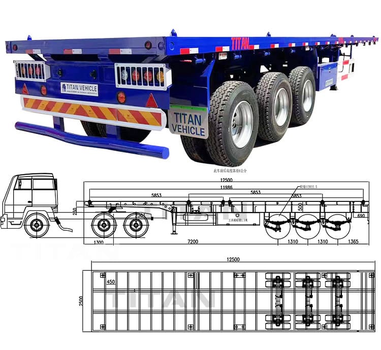 40 Foot Tri Axle Semi Flatbed Truck Trailer for Sale in Mexico