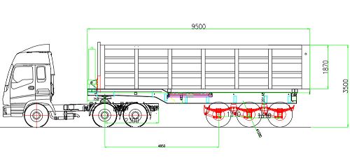 3 Axle 60T Tipper Trailer drawing
