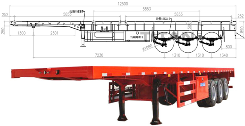 40ft flatbed semi trailer dimensions and drawings