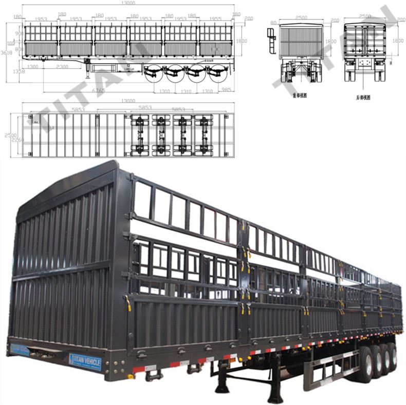 4 axle fence truck trailer  dimensions and drawings
