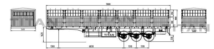 3 axle fence cargo semi trailer drawing