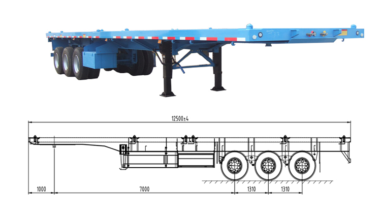 drawing 3 axle 40 foot container flatbed trailer