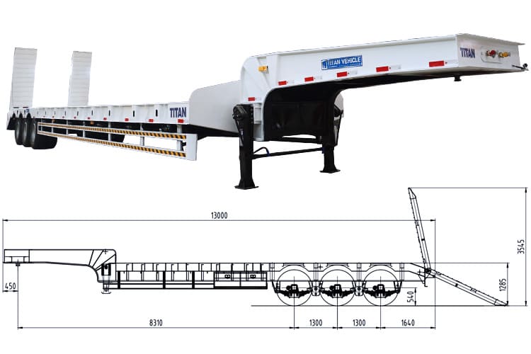 3 axles 80t lowbed transport trailer