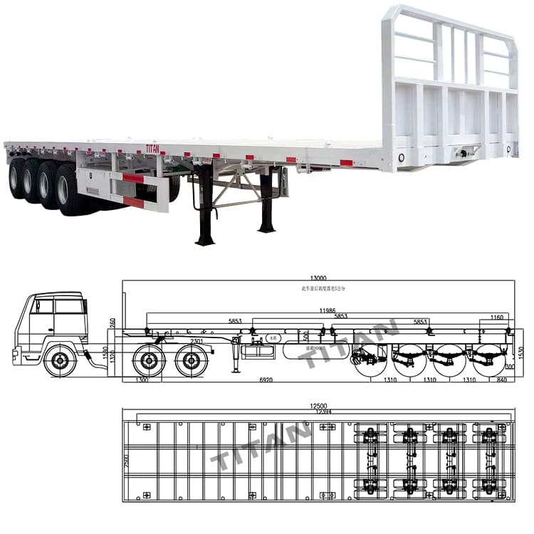 New 13M 4 Axle Semi Truck Flatbed Trailer for Sale Price