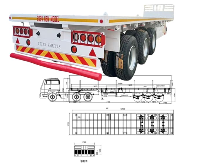 New Tri Axle 40 Ft Flat Bed Trailers With Front Board for Sale Near Me Specification
