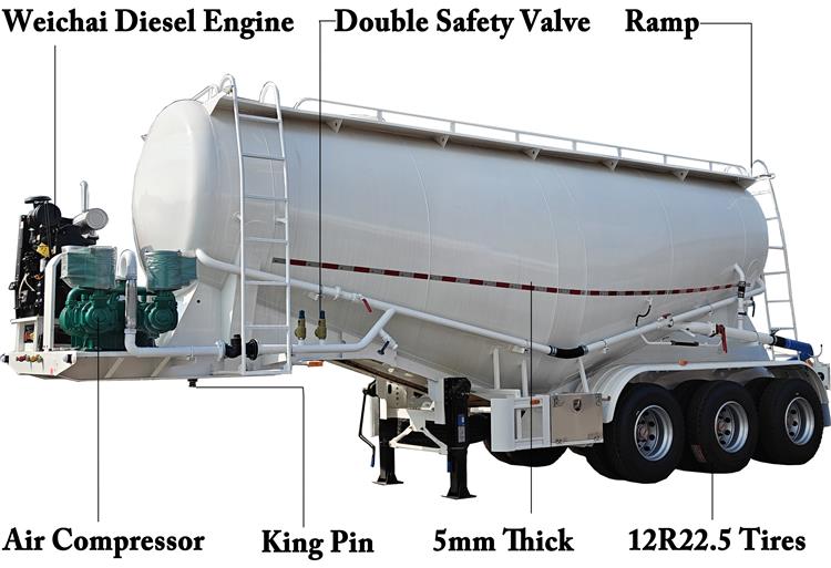 3 Axle 35CBM Cement Tanker Trailer Price for Sale In Guyana